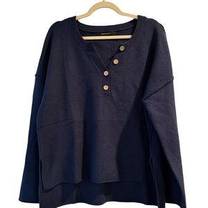 Navy Button-Detail Women's Sweatshirt